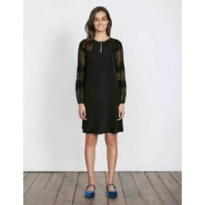 BODEN Elegant Black Dress with Sheer Sleeves